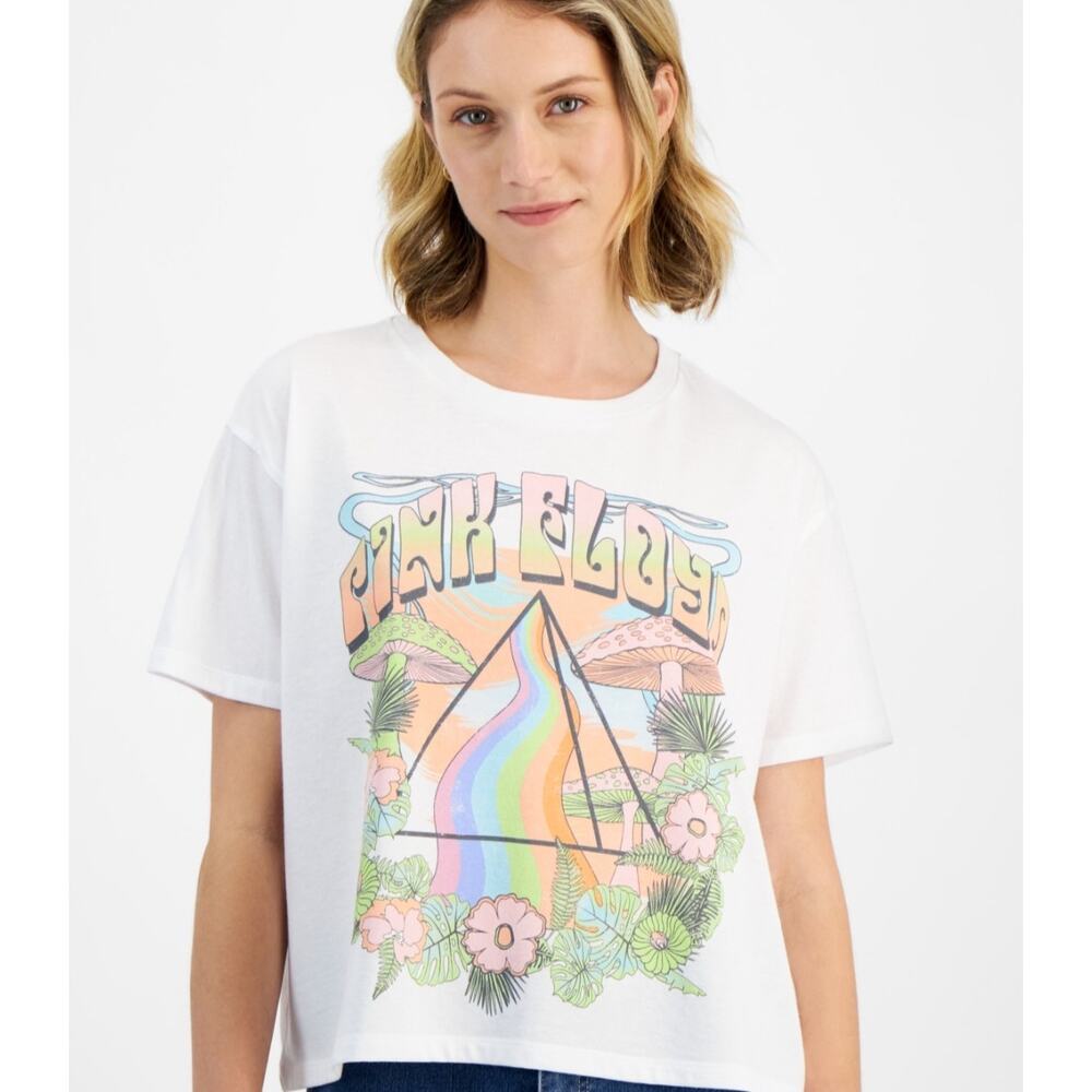 NWT Pink Floyd Cropped Graphic Tee Mushroom Womens Medium Top Crew neck